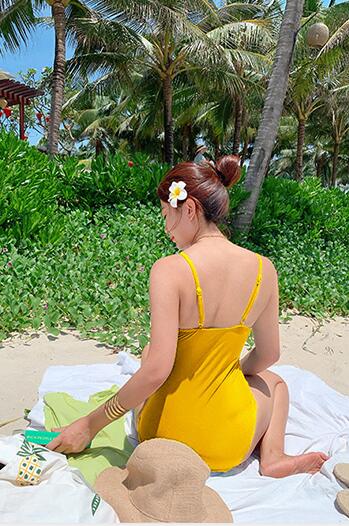 Solid Green Deep V Swimsuit Push Up Sexy Korean One Piece Swimwear Women Monokini Paded Cut Out Bodysuit female Bathing Suit - EVERTHINGZ