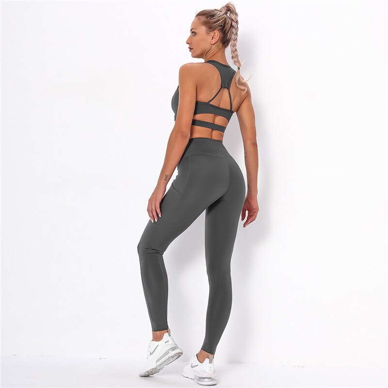 Striped Sports Suits Gym Training Yoga Leggings Sets Women Tracksuits Fitness Outfit Running Workout Sets - EXTIWA