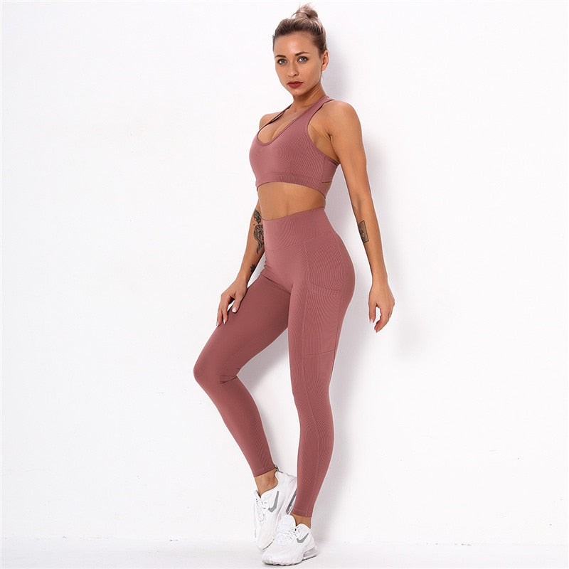 Striped Sports Suits Gym Training Yoga Leggings Sets Women Tracksuits Fitness Outfit Running Workout Sets - EXTIWA