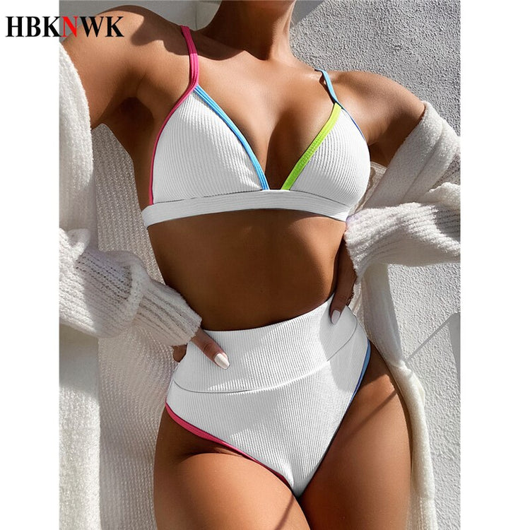 Swimsuit Women High Waist Bikini Sets Patchwork Bathing Suits 2 pieces Beachwear Swim Suit Female Summer biquini Swimwear - EXTIWA