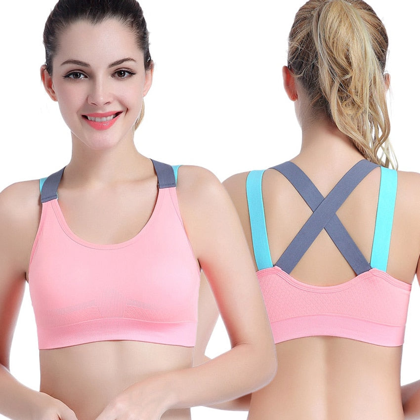 Sexy Sports Bra Top for Fitness Women Push Up Cross Straps Yoga Running Gym Femme Active Wear Padded Underwear Crop Tops - EXTIWA