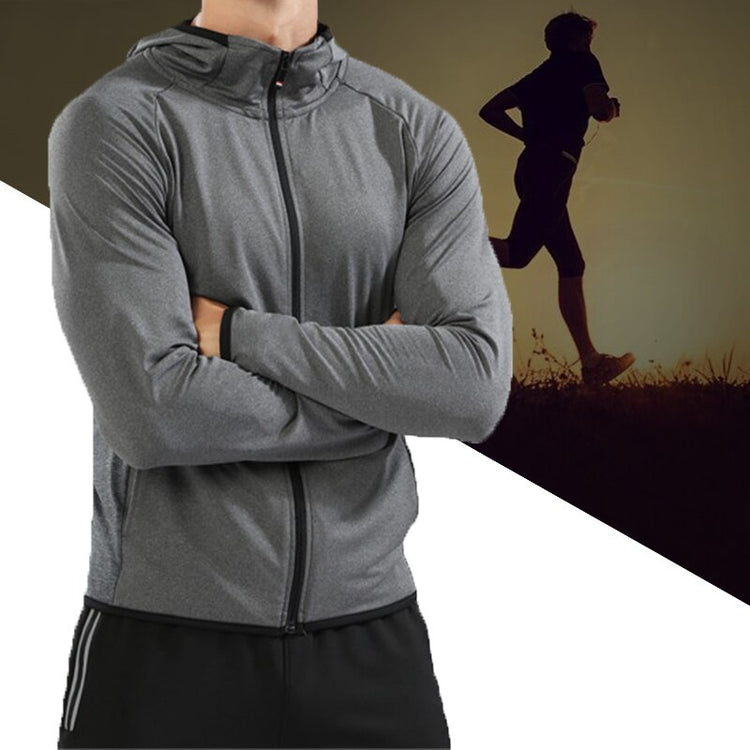 BARBOK Autumn Running Jacket Long Sleeve Sports Hooded Shirt Zipper Running T Shirts Compression Men Gym Jogging Fitness Top - EXTIWA