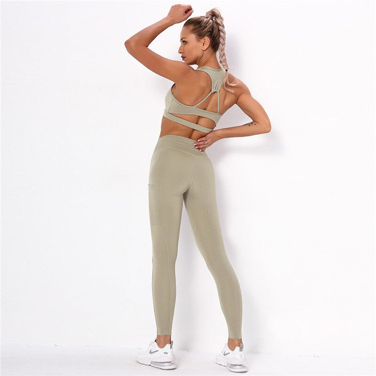 Striped Sports Suits Gym Training Yoga Leggings Sets Women Tracksuits Fitness Outfit Running Workout Sets - EXTIWA