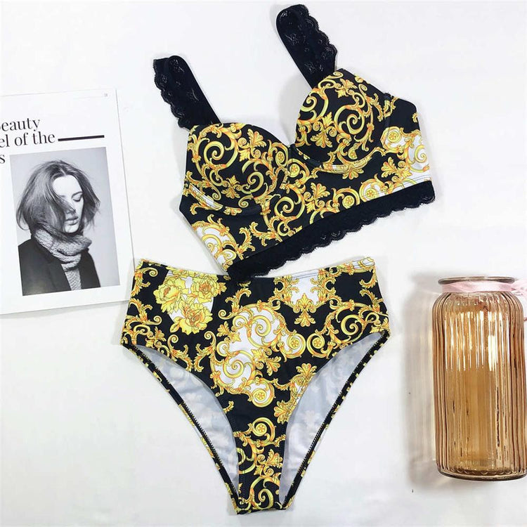 New Sexy High Waist Bikini Female Swimsuit Women Swimwear Two-pieces Bikini set With Lace Straps Bather Bathing Suit - EXTIWA