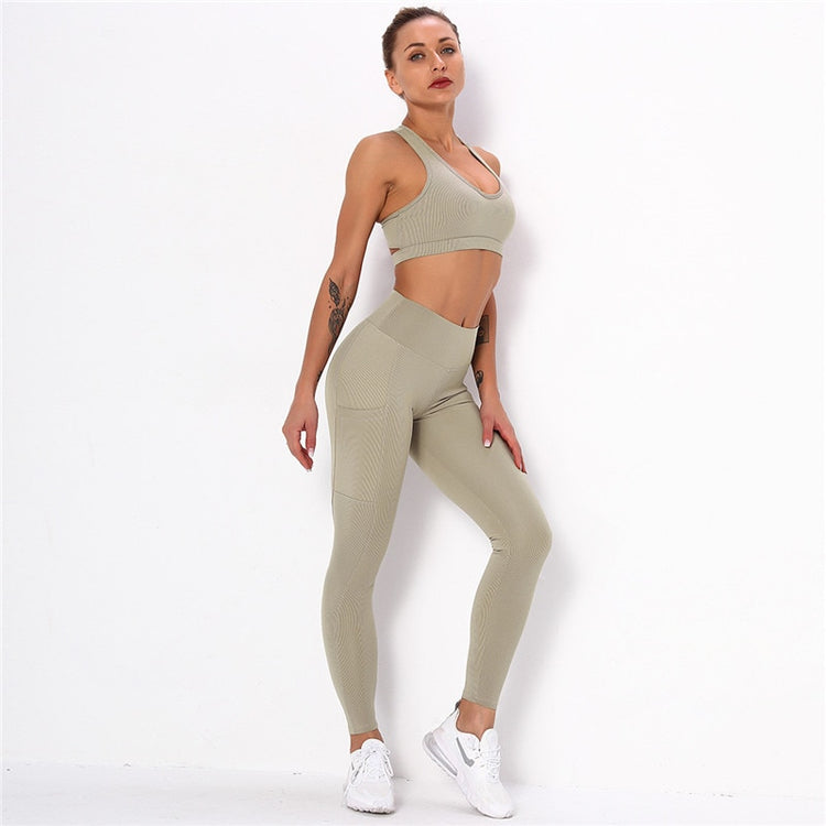 Striped Sports Suits Gym Training Yoga Leggings Sets Women Tracksuits Fitness Outfit Running Workout Sets - EXTIWA