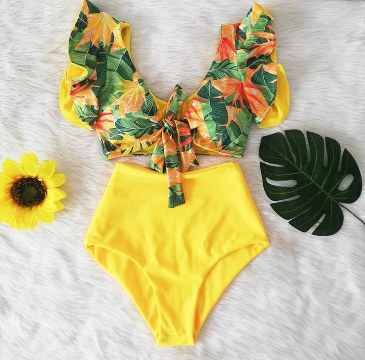 High Waist Bikini Ruffle Swimwear Women Print Sexy Swimsuit Push Up Bikinis Plus Size Bathing Suits Floral Beach Wear - EXTIWA