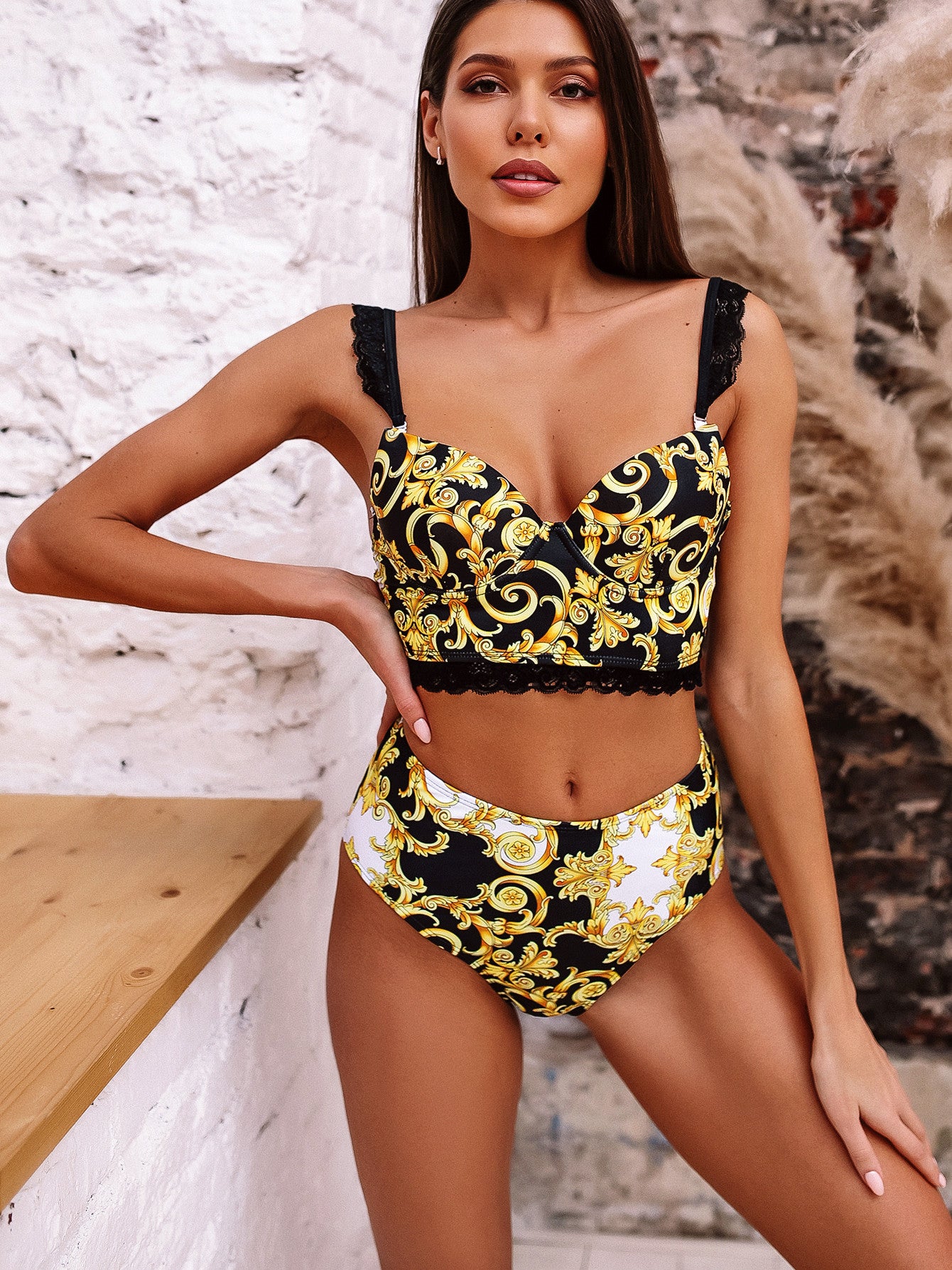 New Sexy High Waist Bikini Female Swimsuit Women Swimwear Two-pieces Bikini set With Lace Straps Bather Bathing Suit - EXTIWA