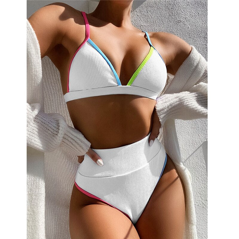 Swimsuit Women High Waist Bikini Sets Patchwork Bathing Suits 2 pieces Beachwear Swim Suit Female Summer biquini Swimwear - EXTIWA