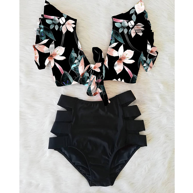 High Waist Bikini Ruffle Swimwear Women Print Sexy Swimsuit Push Up Bikinis Plus Size Bathing Suits Floral Beach Wear - EXTIWA