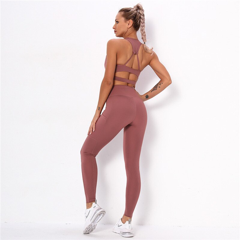 Striped Sports Suits Gym Training Yoga Leggings Sets Women Tracksuits Fitness Outfit Running Workout Sets - EXTIWA