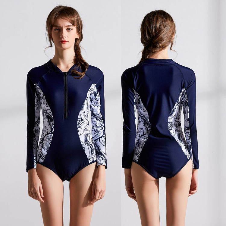 Diving One Piece Swimsuit Print Long Sleeve Women Swimwear Bathing Suit Rash Guard Surfing Swimming Suit Rashguard - EXTIWA