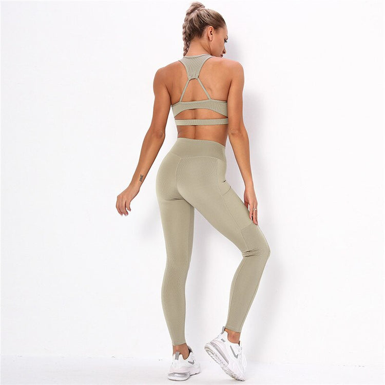 Striped Sports Suits Gym Training Yoga Leggings Sets Women Tracksuits Fitness Outfit Running Workout Sets - EXTIWA