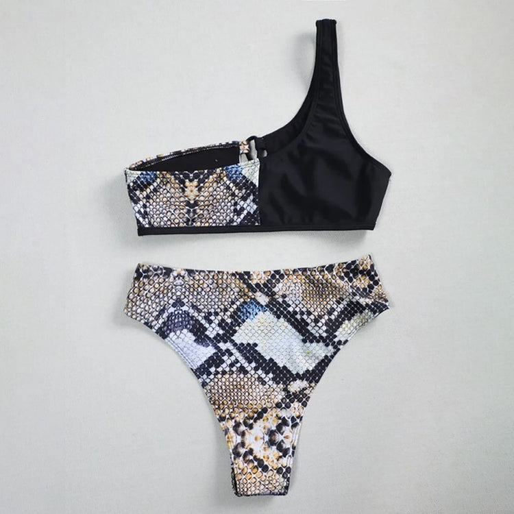 One Shoulder Bikini Set Hollow Out Swimsuit Women Patchwork Swimwear Push Up Bandeau Bathing Suits Female Summer Beachwear Sexy - EXTIWA