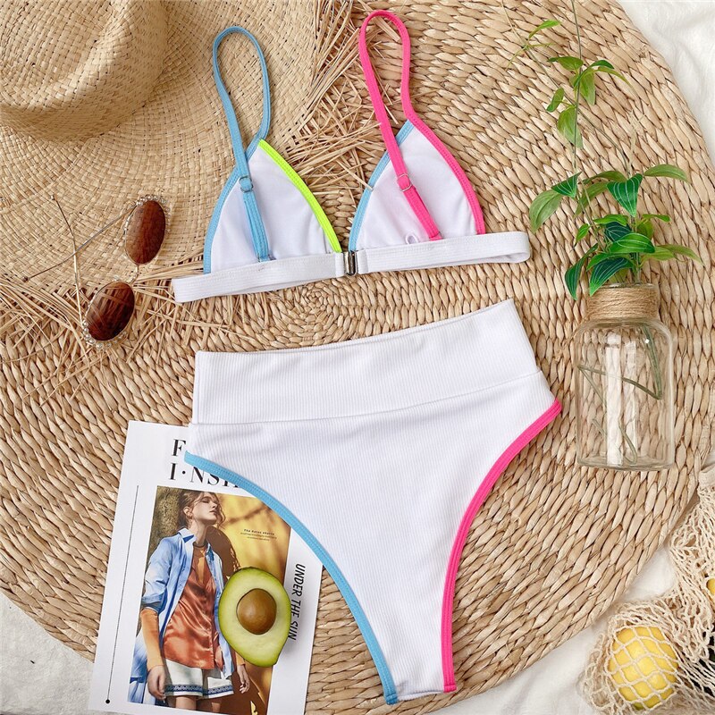 Swimsuit Women High Waist Bikini Sets Patchwork Bathing Suits 2 pieces Beachwear Swim Suit Female Summer biquini Swimwear - EXTIWA