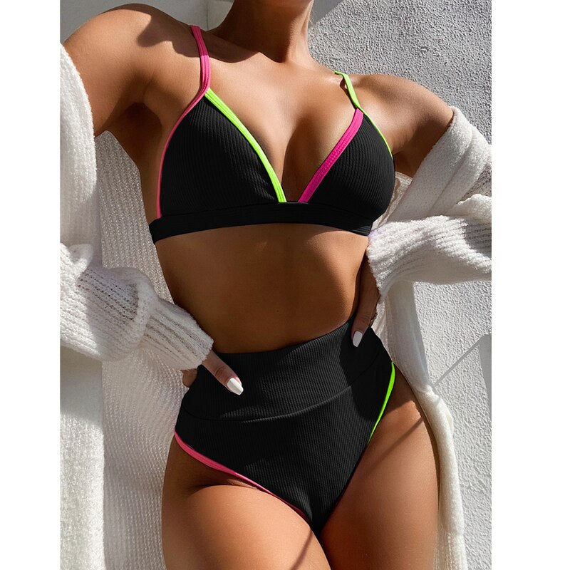 Swimsuit Women High Waist Bikini Sets Patchwork Bathing Suits 2 pieces Beachwear Swim Suit Female Summer biquini Swimwear - EXTIWA