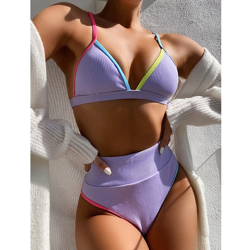 Swimsuit Women High Waist Bikini Sets Patchwork Bathing Suits 2 pieces Beachwear Swim Suit Female Summer biquini Swimwear - EXTIWA