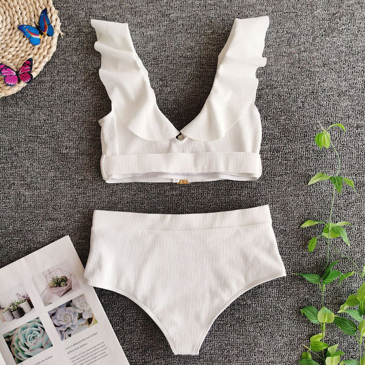 White Strap Tankini Bodysuit Bikini Swimwear High Waist Bathing Lady Swimming Suit high waist bikini - EXTIWA