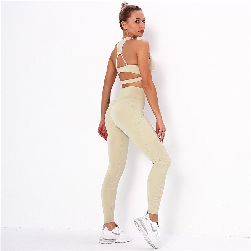 Striped Sports Suits Gym Training Yoga Leggings Sets Women Tracksuits Fitness Outfit Running Workout Sets - EXTIWA