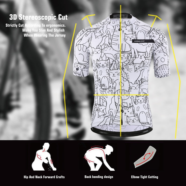 KEMALOCE Breathable Unisex White Cartoon Cat Cycling Jersey Spring Anti-Pilling Eco-Friendly Bike Clothing Top Road Team Bicycle - EXTIWA