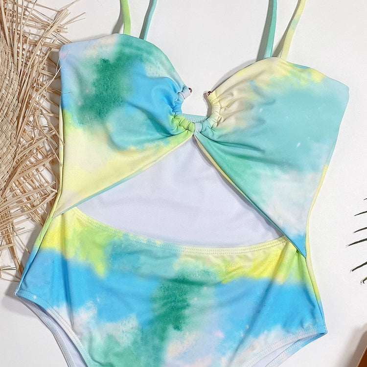 Sexy High-cut Swimsuit Women's One-piece Swimsuit Tube Top Hollow Personality One-piece Tie-dye Women's Swimwear Swimsuit - EXTIWA