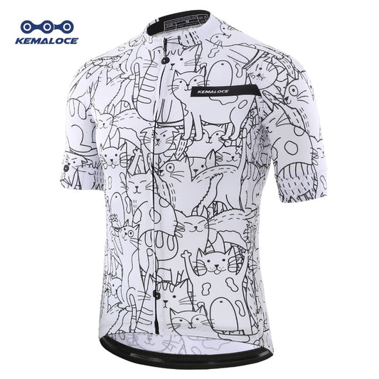 KEMALOCE Breathable Unisex White Cartoon Cat Cycling Jersey Spring Anti-Pilling Eco-Friendly Bike Clothing Top Road Team Bicycle - EXTIWA