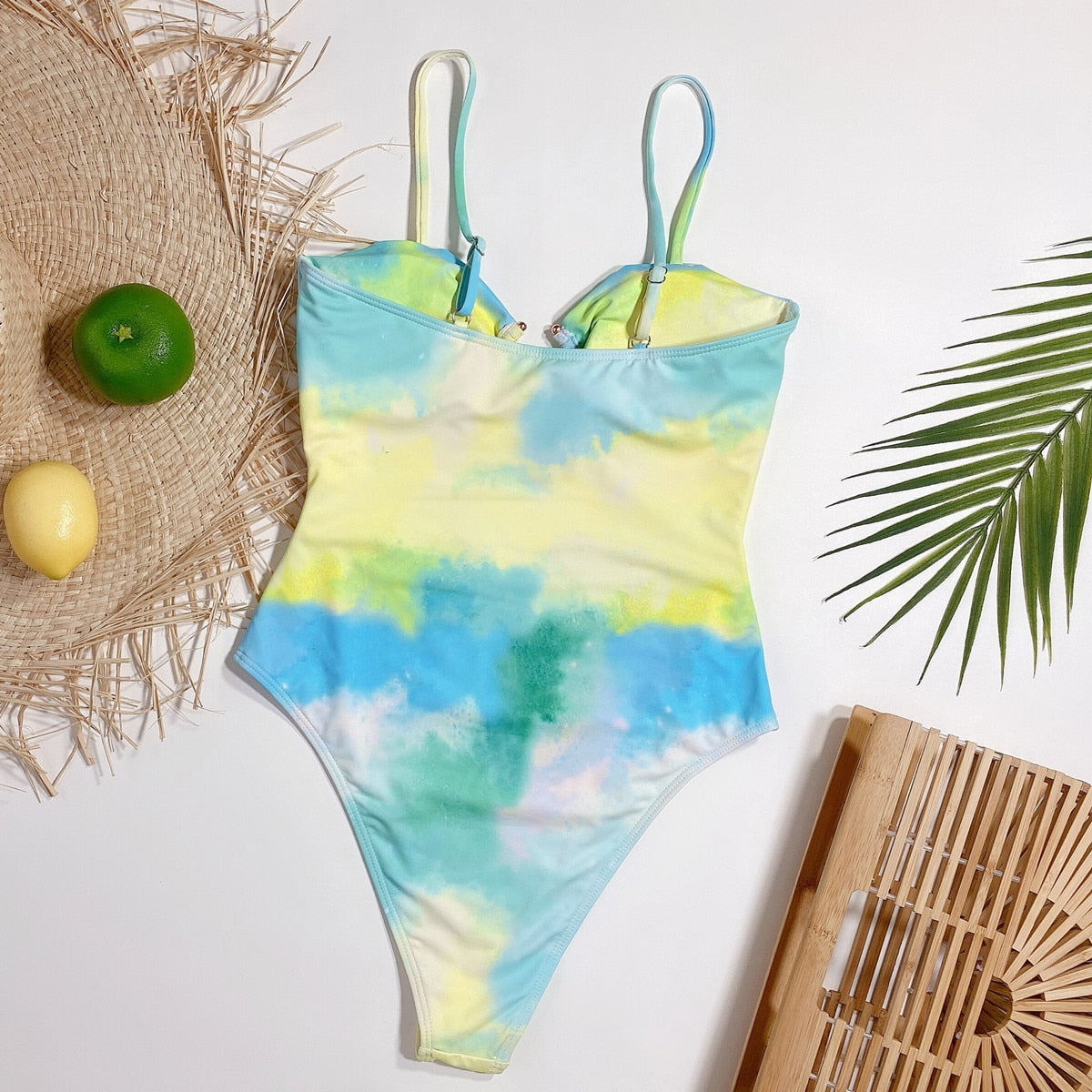 Sexy High-cut Swimsuit Women's One-piece Swimsuit Tube Top Hollow Personality One-piece Tie-dye Women's Swimwear Swimsuit - EXTIWA