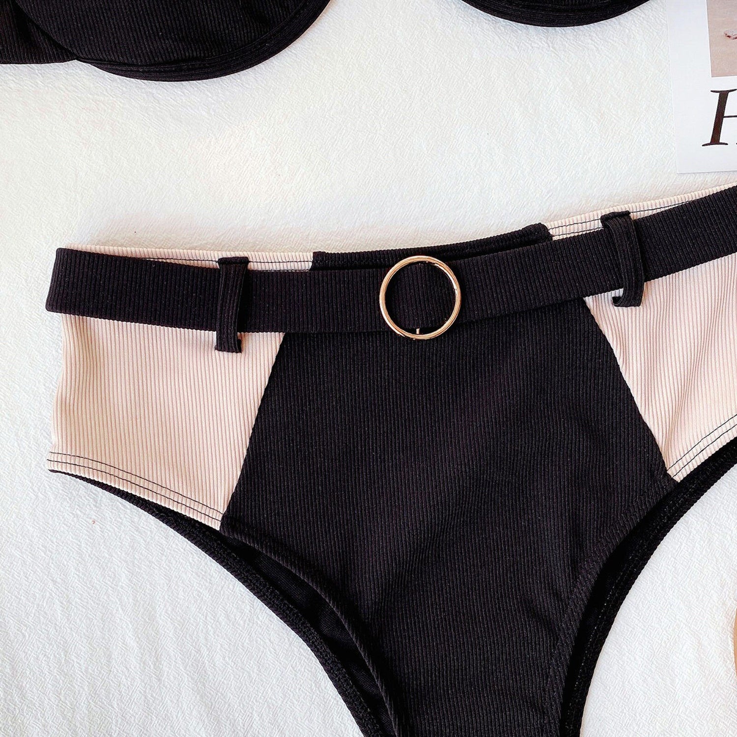 Women's Fashion 2 Piece Padded Sexy High Waist Splicing Patchwork Waistband Split Bikini Swimsuit Beachwear Bathing Suit - EXTIWA