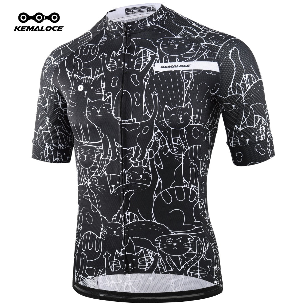 KEMALOCE Breathable Unisex White Cartoon Cat Cycling Jersey Spring Anti-Pilling Eco-Friendly Bike Clothing Top Road Team Bicycle - EXTIWA