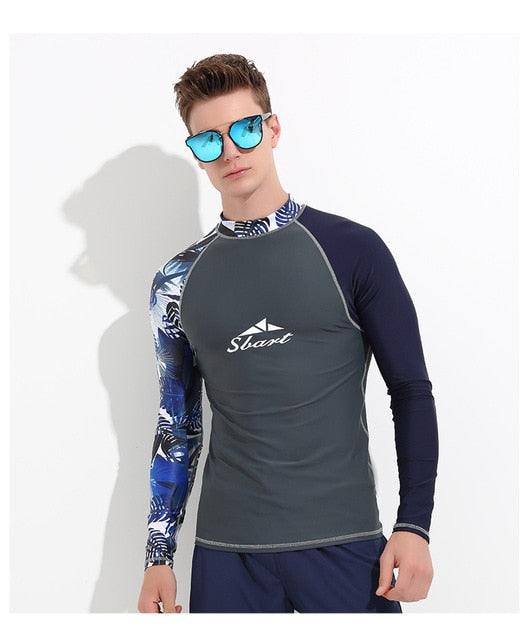 Wetsuit Men Rashguard Long Sleeves Swim Tights Surf T Shirts Snorkeling Nylon Swimwear Quick Dry Sun Protection - EVERTHINGZ