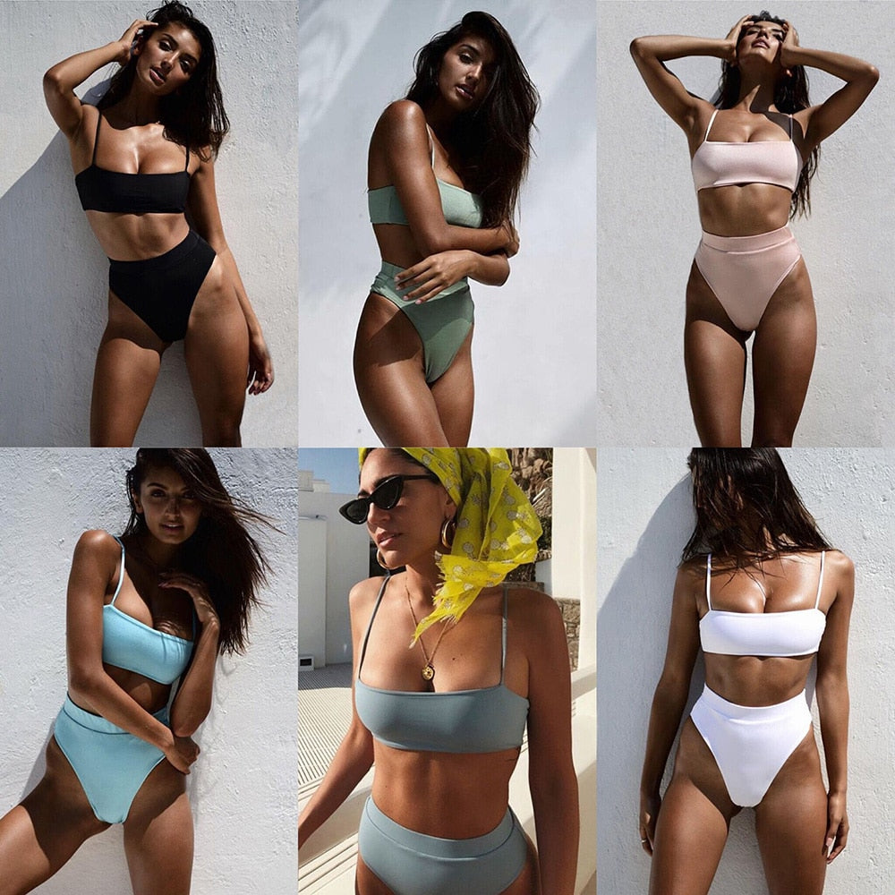 ZTVitality Sexy Bikinis Solid Push Up Bikini 2020 Hot Sale Padded Bra Straps High Waist Swimsuit Female Swimwear Women Biquini - EVERTHINGZ