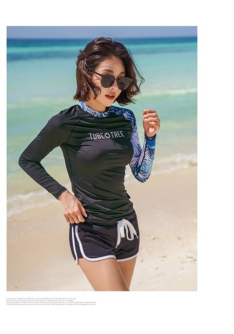 Rash Guards Men Women 2 Pieces Long Sleeve Shirt Shorts Black Couples Swimwear Surfing Bathing Suits Rashguard Wetsuits Hotsale - EVERTHINGZ