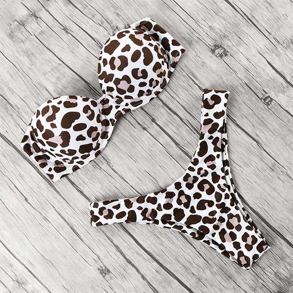 animal print leopard bikini push up swimsuit sexy women bikini set 2019 brazilian thong bathing suit bandeau beach wear swimwear - EVERTHINGZ