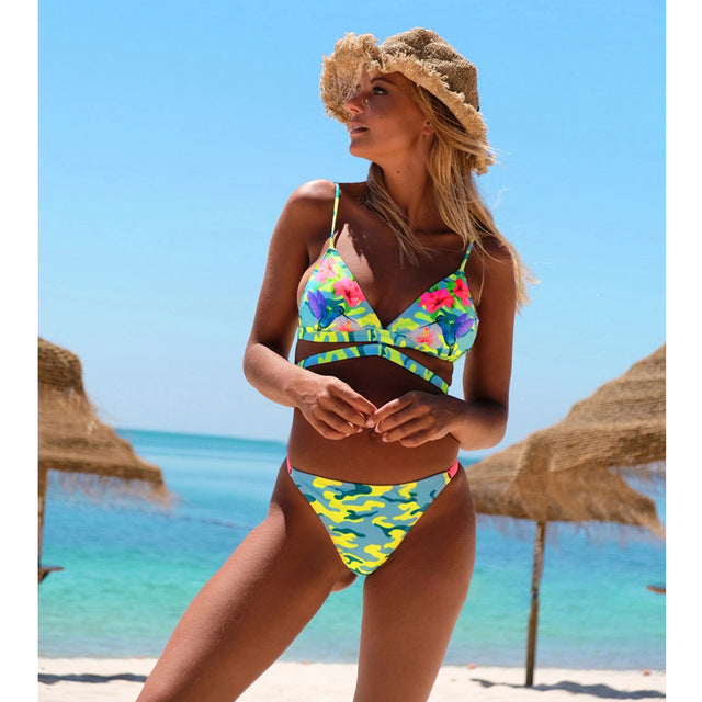 Bikinis 2020 Mujer Print Swimsuit Swimwear Women Brazilian Bikini Beach Bathing Suit Cross Bandage Swimwear traje de baño mujer - EVERTHINGZ