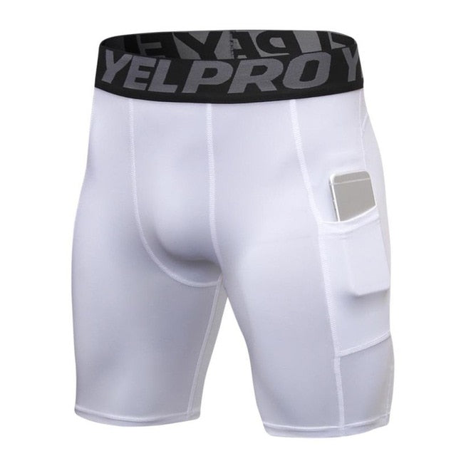 Men's professional gym fitness shorts with pockets sports running training wicking quick-drying elastic tight shorts