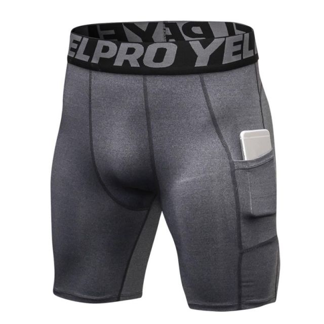 Men's professional gym fitness shorts with pockets sports running training wicking quick-drying elastic tight shorts