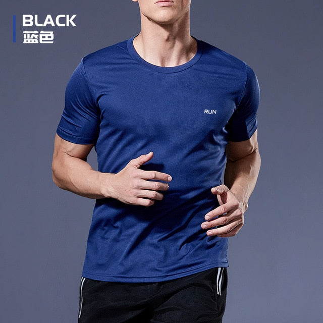 Black Compression Men T-shirts workout Sports Running T-shirt Short Sleeve Quick Dry Tshirt Fitness Exercise Gym Clothing