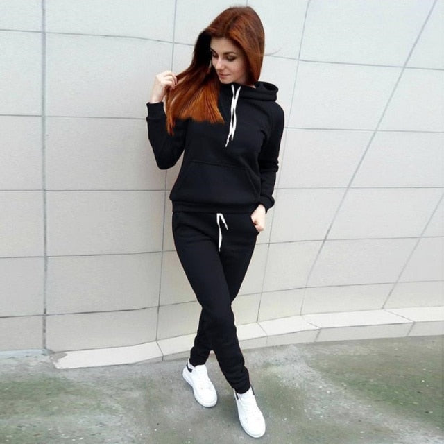 Autumn Women Hoodies Pant Clothing Set New Casual 2 Piece Set Warm Clothes Solid Tracksuit Women Set Top Pants Ladies Suit