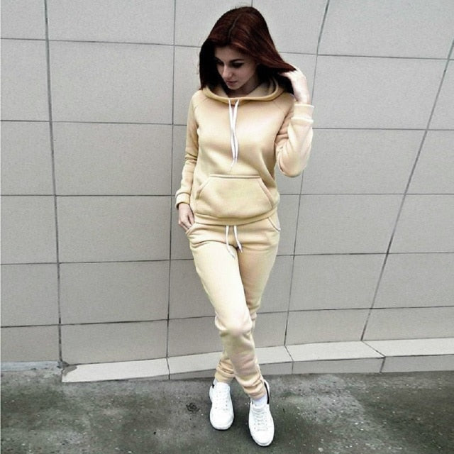 Autumn Women Hoodies Pant Clothing Set New Casual 2 Piece Set Warm Clothes Solid Tracksuit Women Set Top Pants Ladies Suit