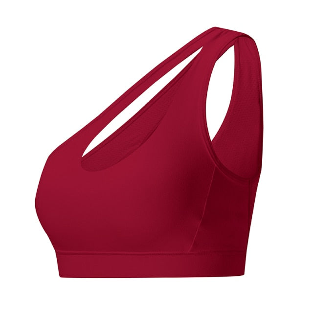 Sexy One Shoulder Solid Sports Bra Women Fitness Yoga Bras Gym Padded Sport Tops Athletic Vest Running Push Up Brassieres