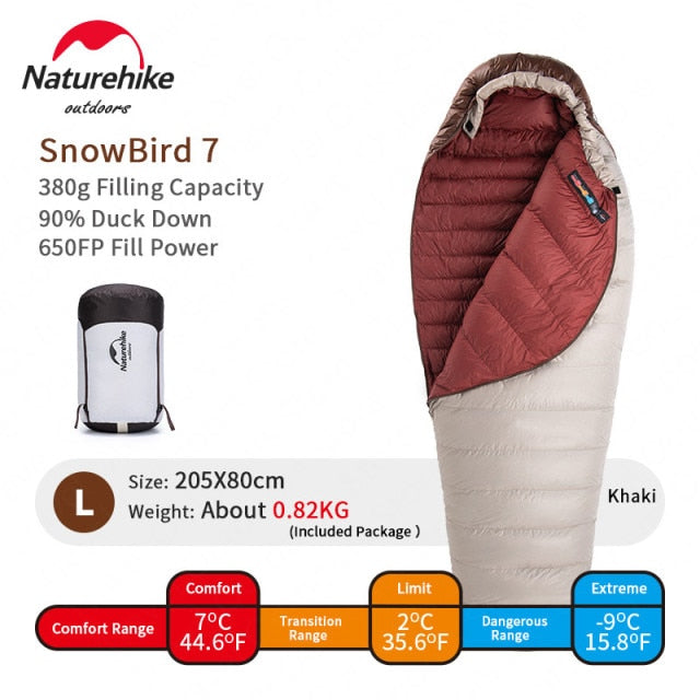 New Winter Hiking Sleeping Bag 650FP Ultralight Duck Down SnowBird Portable 20D Mummy Outdoor Camping Sleeping Bag