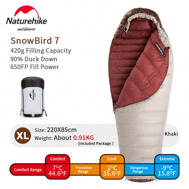 New Winter Hiking Sleeping Bag 650FP Ultralight Duck Down SnowBird Portable 20D Mummy Outdoor Camping Sleeping Bag