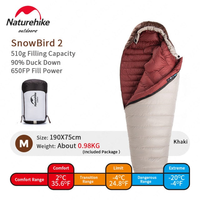 New Winter Hiking Sleeping Bag 650FP Ultralight Duck Down SnowBird Portable 20D Mummy Outdoor Camping Sleeping Bag