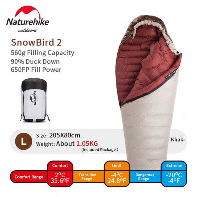 New Winter Hiking Sleeping Bag 650FP Ultralight Duck Down SnowBird Portable 20D Mummy Outdoor Camping Sleeping Bag