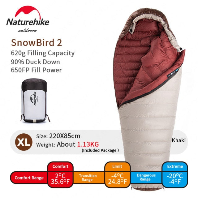 New Winter Hiking Sleeping Bag 650FP Ultralight Duck Down SnowBird Portable 20D Mummy Outdoor Camping Sleeping Bag