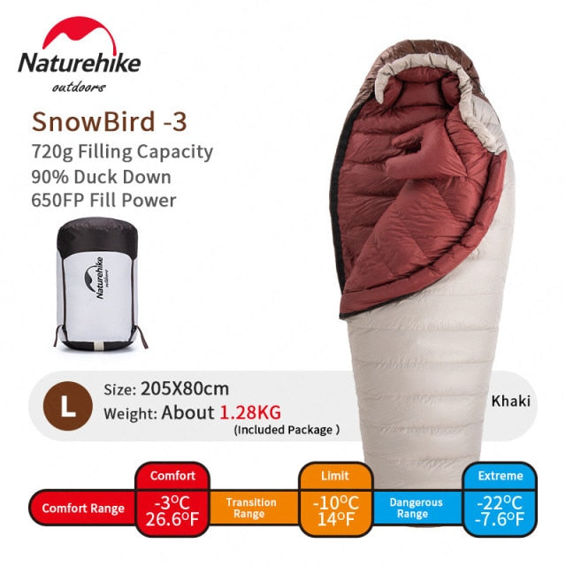 New Winter Hiking Sleeping Bag 650FP Ultralight Duck Down SnowBird Portable 20D Mummy Outdoor Camping Sleeping Bag