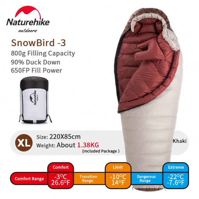 New Winter Hiking Sleeping Bag 650FP Ultralight Duck Down SnowBird Portable 20D Mummy Outdoor Camping Sleeping Bag