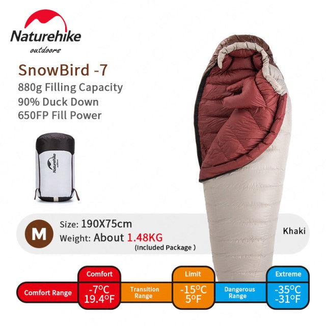 New Winter Hiking Sleeping Bag 650FP Ultralight Duck Down SnowBird Portable 20D Mummy Outdoor Camping Sleeping Bag