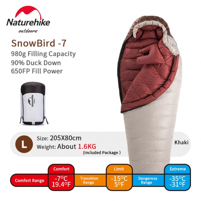 New Winter Hiking Sleeping Bag 650FP Ultralight Duck Down SnowBird Portable 20D Mummy Outdoor Camping Sleeping Bag