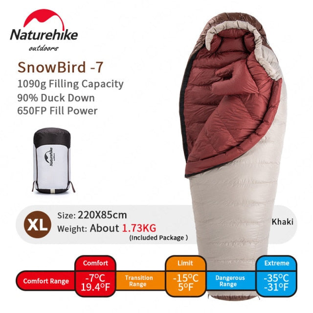 New Winter Hiking Sleeping Bag 650FP Ultralight Duck Down SnowBird Portable 20D Mummy Outdoor Camping Sleeping Bag