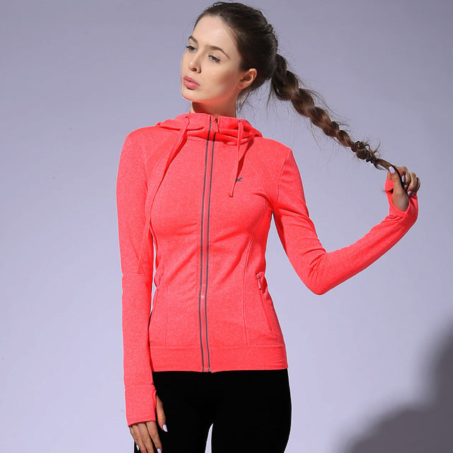 BESGO Female Running Zipper Coat Sports Yoga Training Workout Fitness Breathable Tops Long Sleeve Gym Sweatshirts - EVERTHINGZ